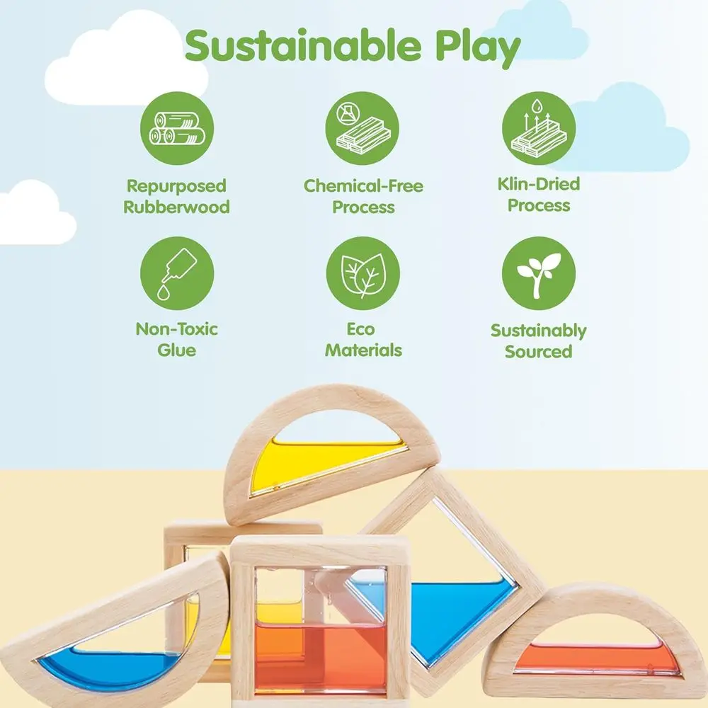 Bloques de agua de madera Montessori: aprendizaje sensorial, STEM, luz y color |   Desarrollo ecológico, de creatividad y habilidades motoras finas