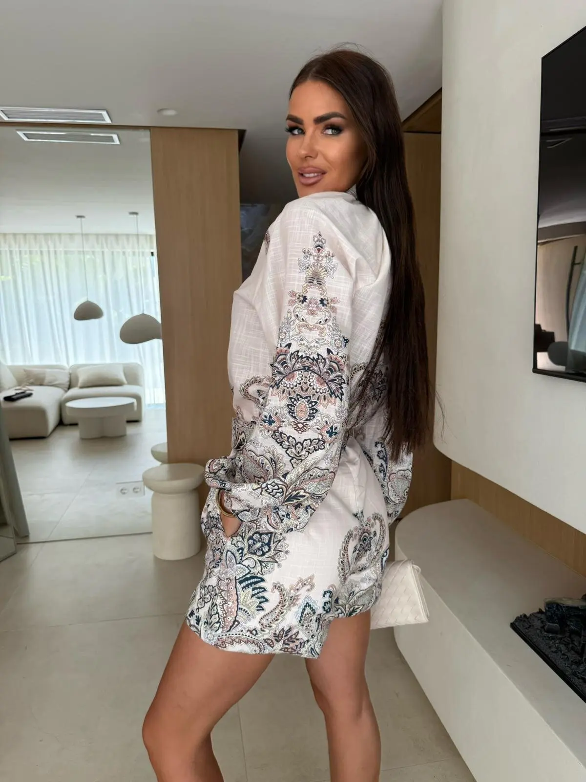 أزياء زهرة طباعة قطعتين مجموعة فضفاضة عالية الياقة طويلة الأكمام زر قميص عالية الخصر السراويل مجموعة أنيقة المرأة ركاب البدلة