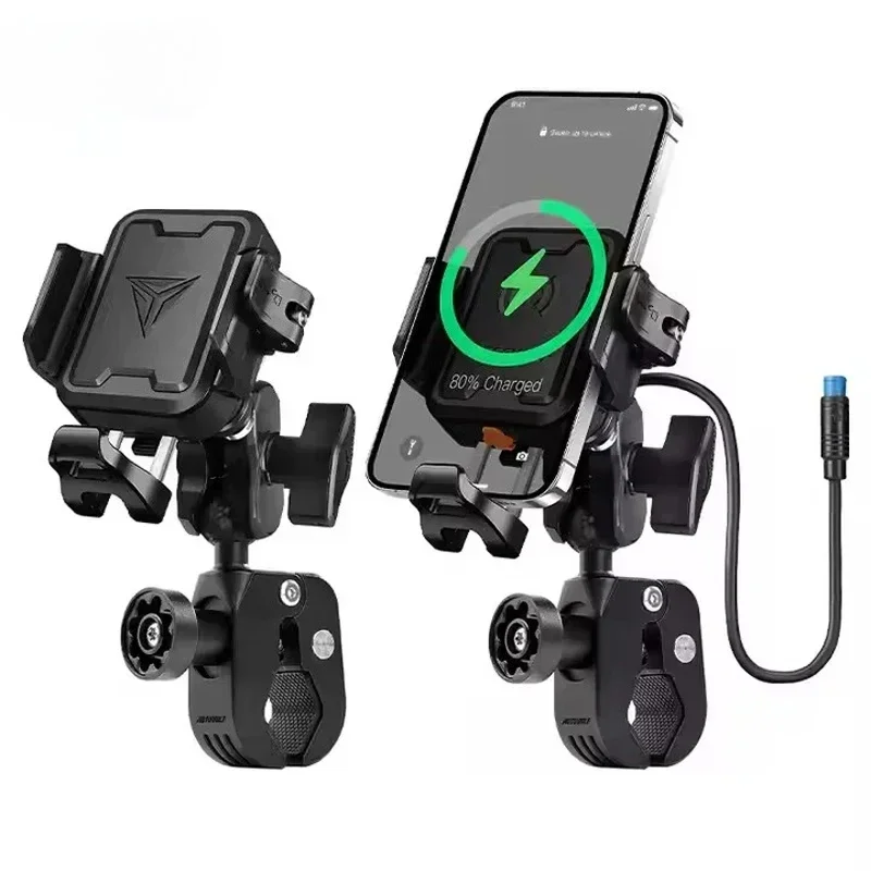 Shockproof Motorcycle Phone Holder 15W Wireless Charger & 36W USB-C Charging Anti-Theft Quick Release Navigation Bicycle Bracket