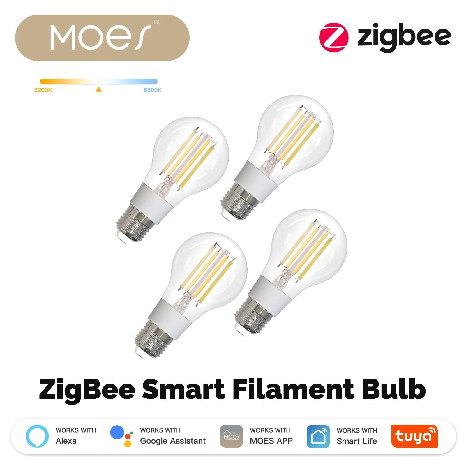MOES ZigBee slimme gloeilamp Licht uw huis gemakkelijk met scène E27 Energiebesparend Licht aanpassen per tijd 7W Tuya APP-bediening