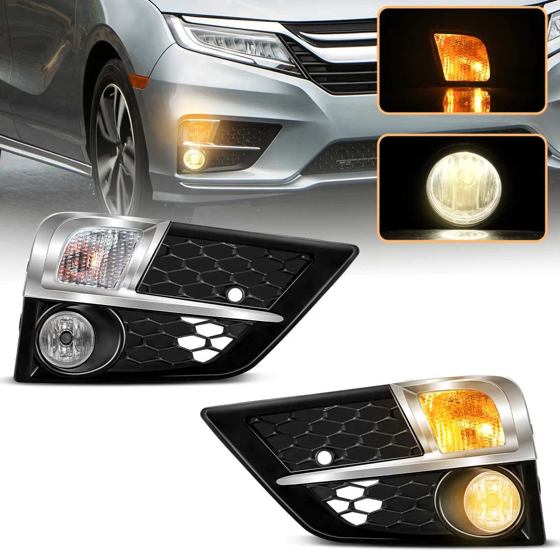 

Для Honda Odyssey 2018 2019 2020, американская версия, автомобильные противотуманные фары с желтыми указателями поворота, автоматический передний бампер, крышки дневных фар, провода