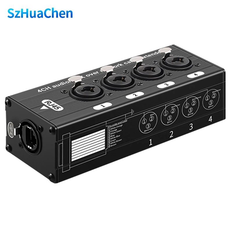

Компактный 4-канальный XLR-RJ45 удлинитель по Cat5e/Cat6, аудиопередатчик для сцены, студии и профессионального звукового оборудования