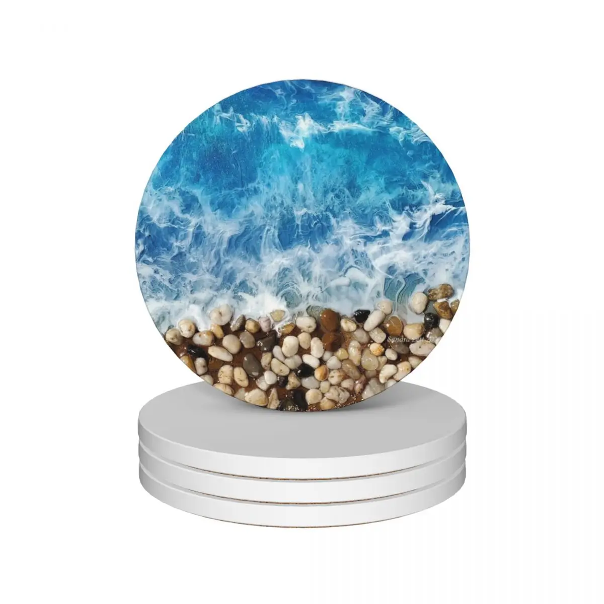 Ocean Resin 3D with Pebbles and Sand Ceramic Coasters (Set of 4) tile christmas tea mug set set for drinks Coasters