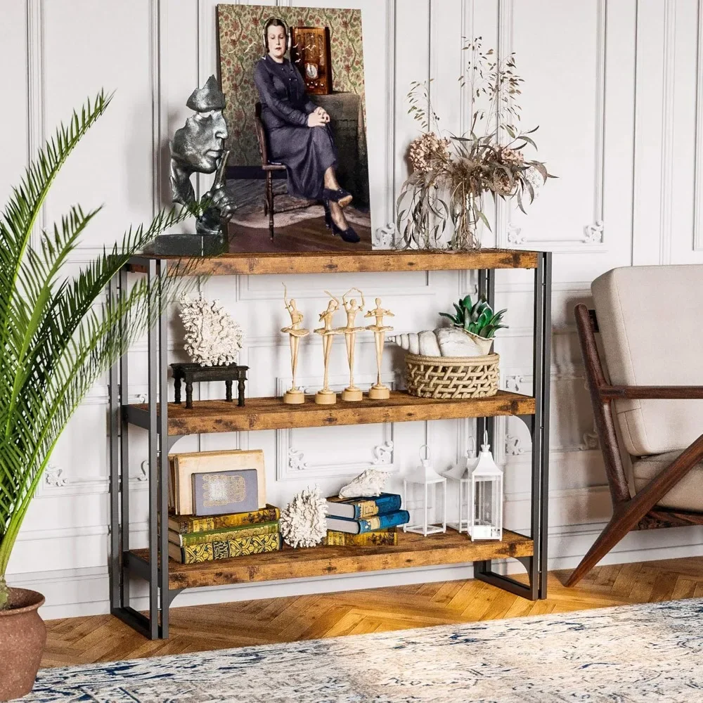 

Bookshelf Industrial 3 Shelf Bookcase, Wood Storage Shelf with Metal Frame for Living Room