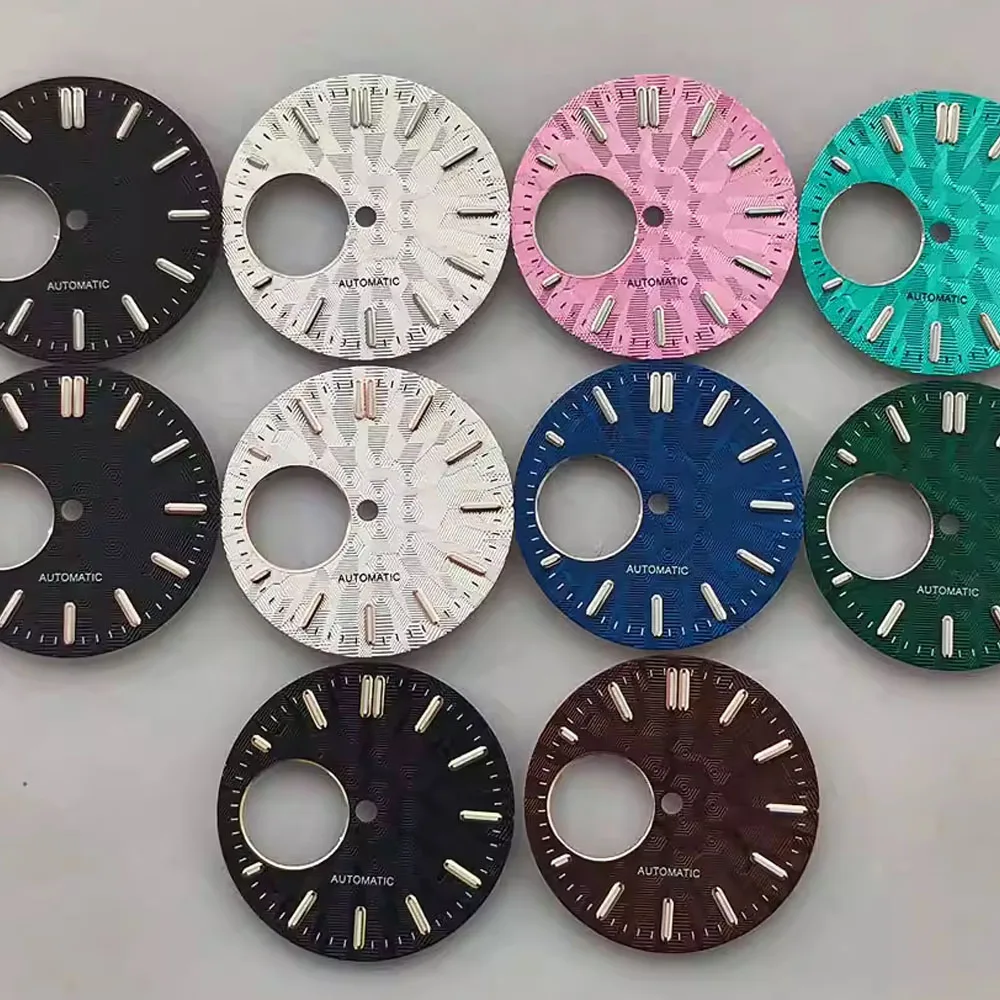 

28.5MM Watch Dial for NH38 Movement Rose/Gold/Silver Nails Green Luminous Dial NH38 Watch Faces Modified Accessories