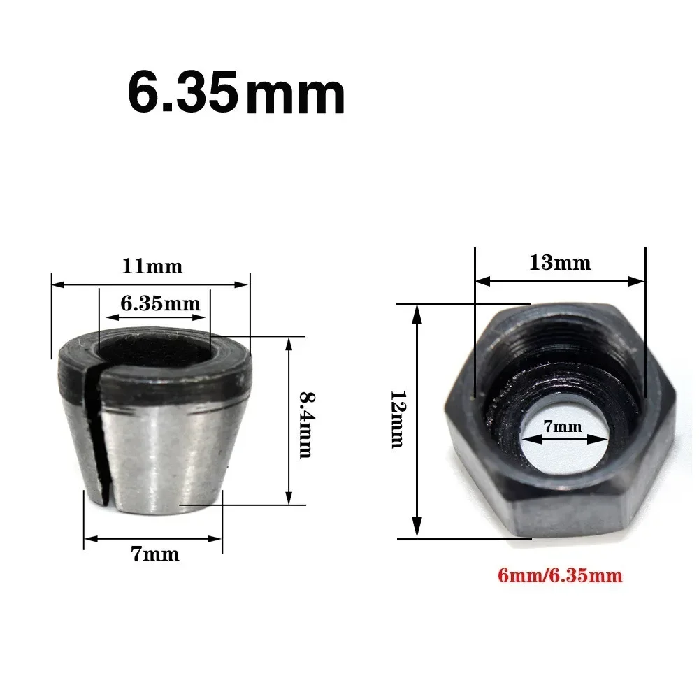 5 unids/set 6mm 6,35mm 8mm adaptador de mandril de mandril máquina de corte de grabado mandriles recortador enrutador eléctrico pinzas de broca