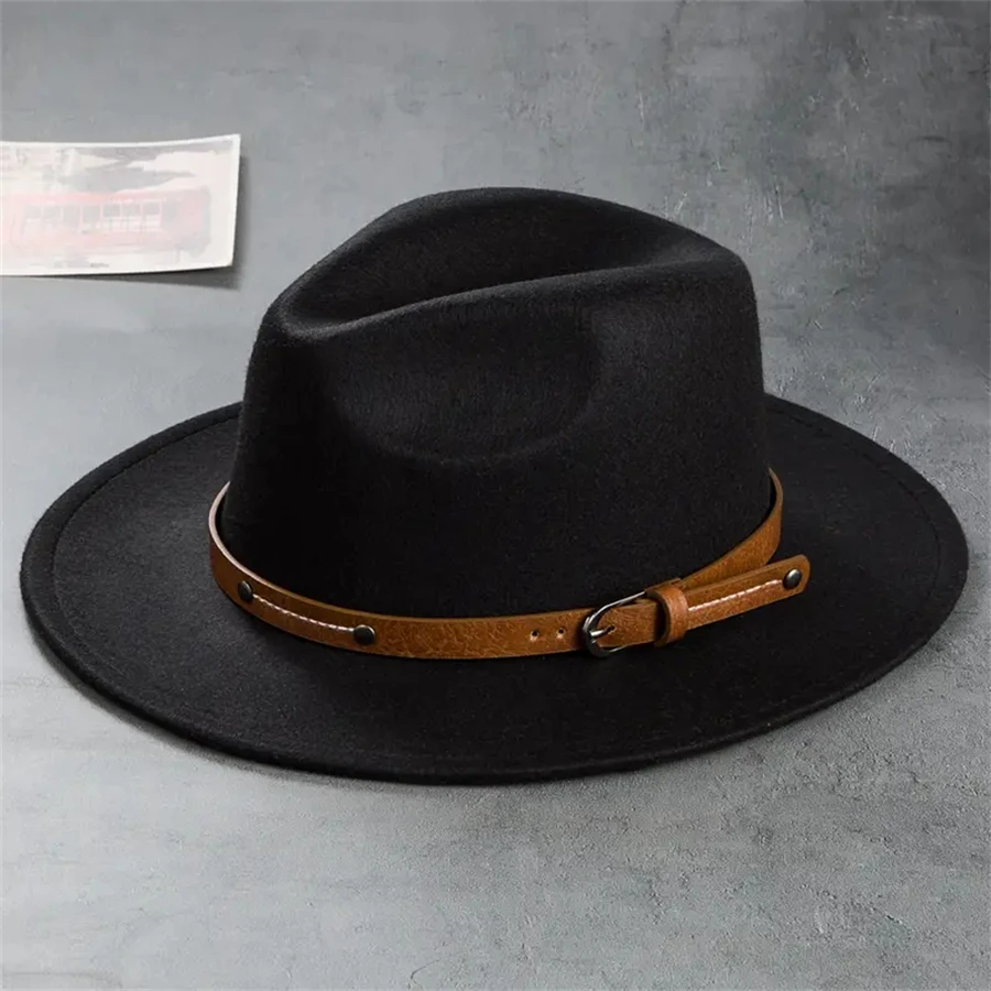 A Men\'s Western Cowboy Hat Retro Felt Top Hat Leather Buckle Accessories Jazz Hat Multi-Colored For Women To Wear