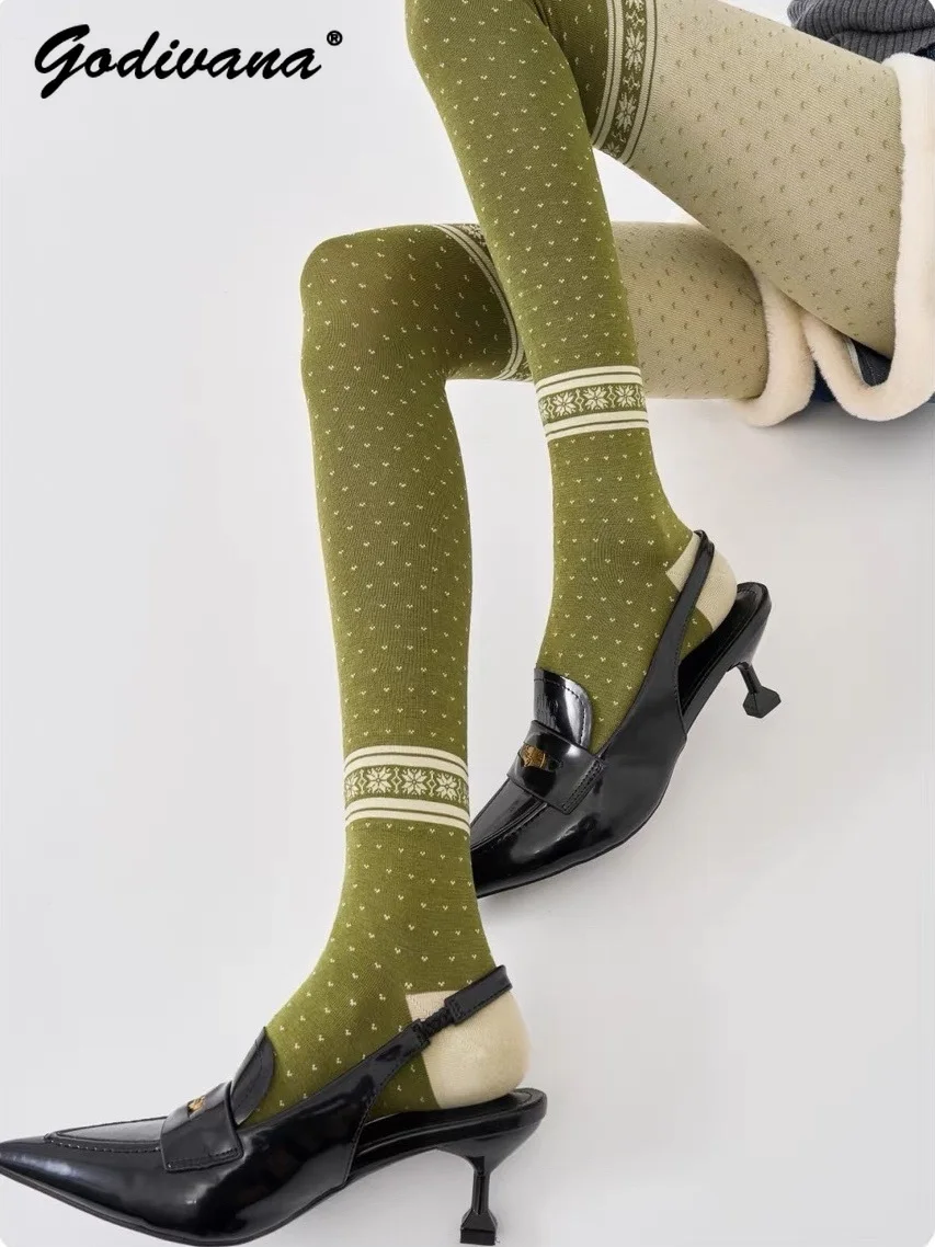 Japanese Style Spring and Autumn New Retro Sweet Pure Cotton Tights Jk Uniform Snowflake Polka Dot Printed Pantyhose for Women