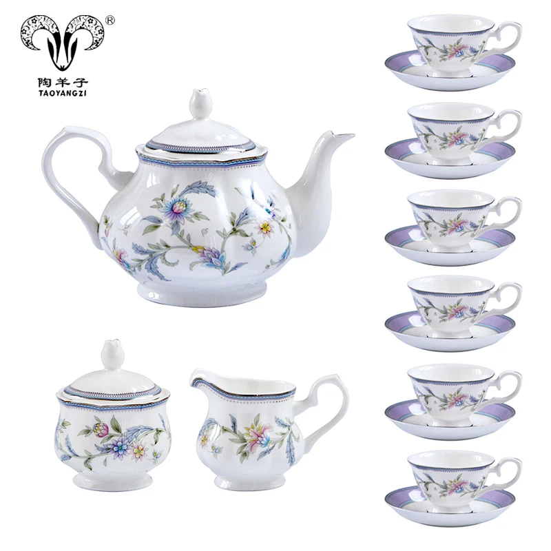 

High Quality tea pot set fashion bone china 21pcs west tableware coffee