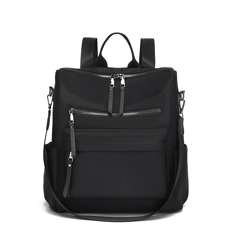 

Double Shoulder Backpack Women Casual School Bag Teenage Youth Zipper Black Backpacks Outdoor Travel Oxford Cloth Lady Bags