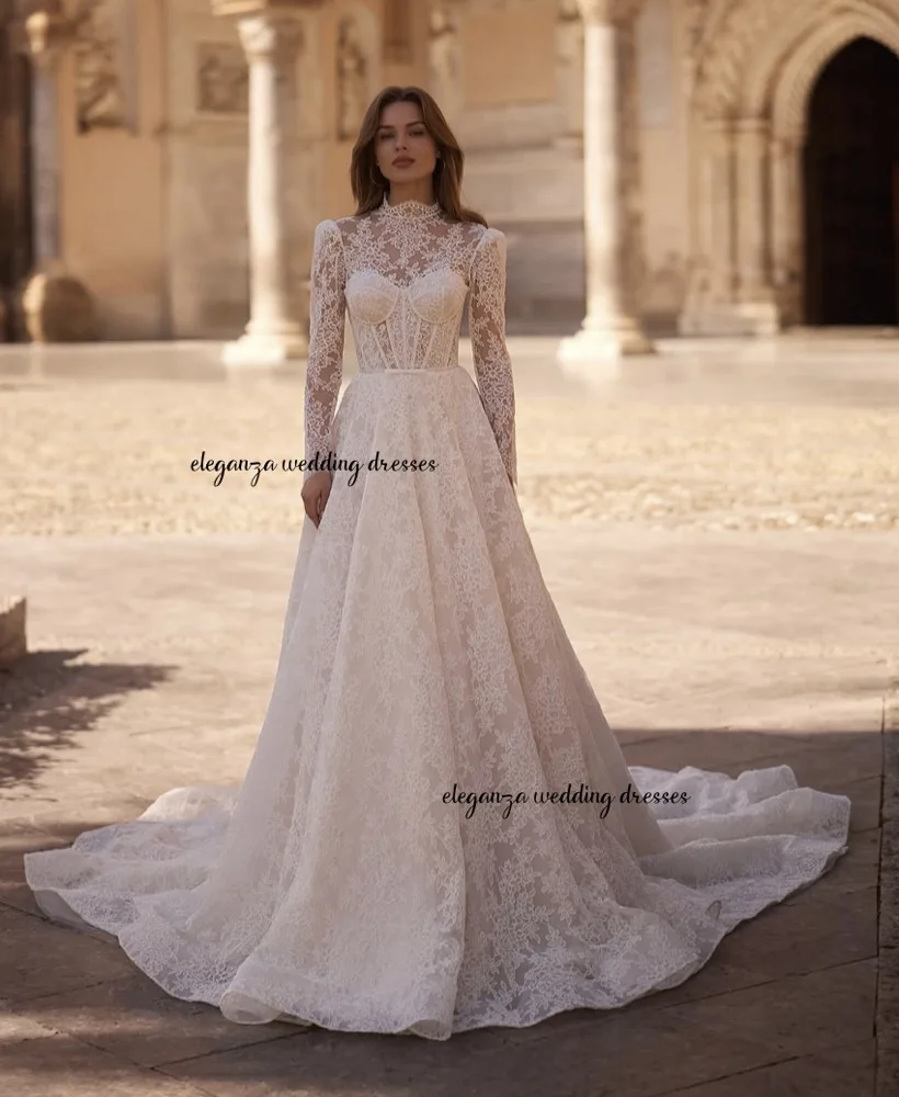 

Customized Luxury Wedding dress, high-neck long-sleeved lace A-line dress, Women's wedding dress. amanda novias 2025
