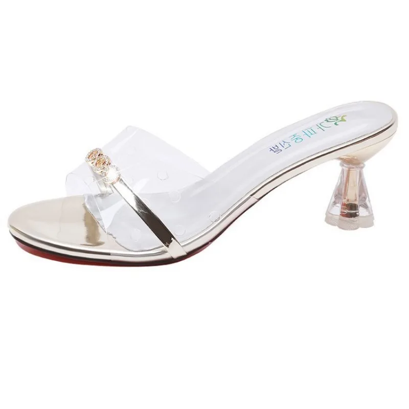 Trendy and Minimalist High-heeled Slippers New Transparent Upper for Summer 2025 Comfortable and Contoured Heel Sandals Slippers