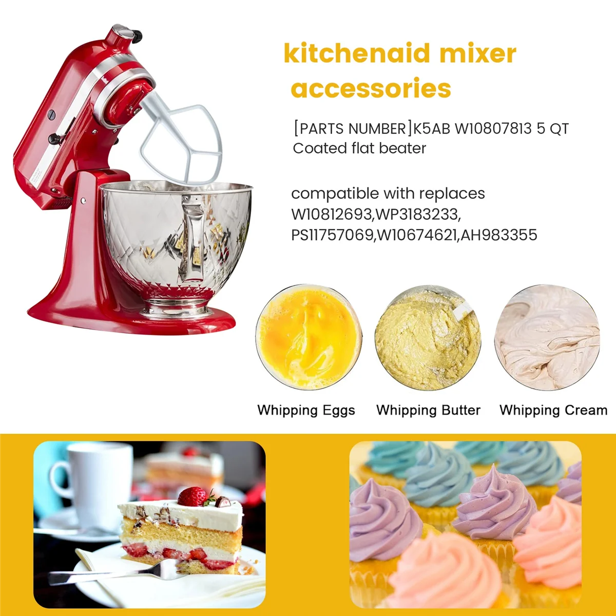 

FUCQZ K5AB K5SS Kitchen Mixer Aid Coated Flat Beater, Replacement for KitchenAid Mixer W10807813,9707670 Accessories