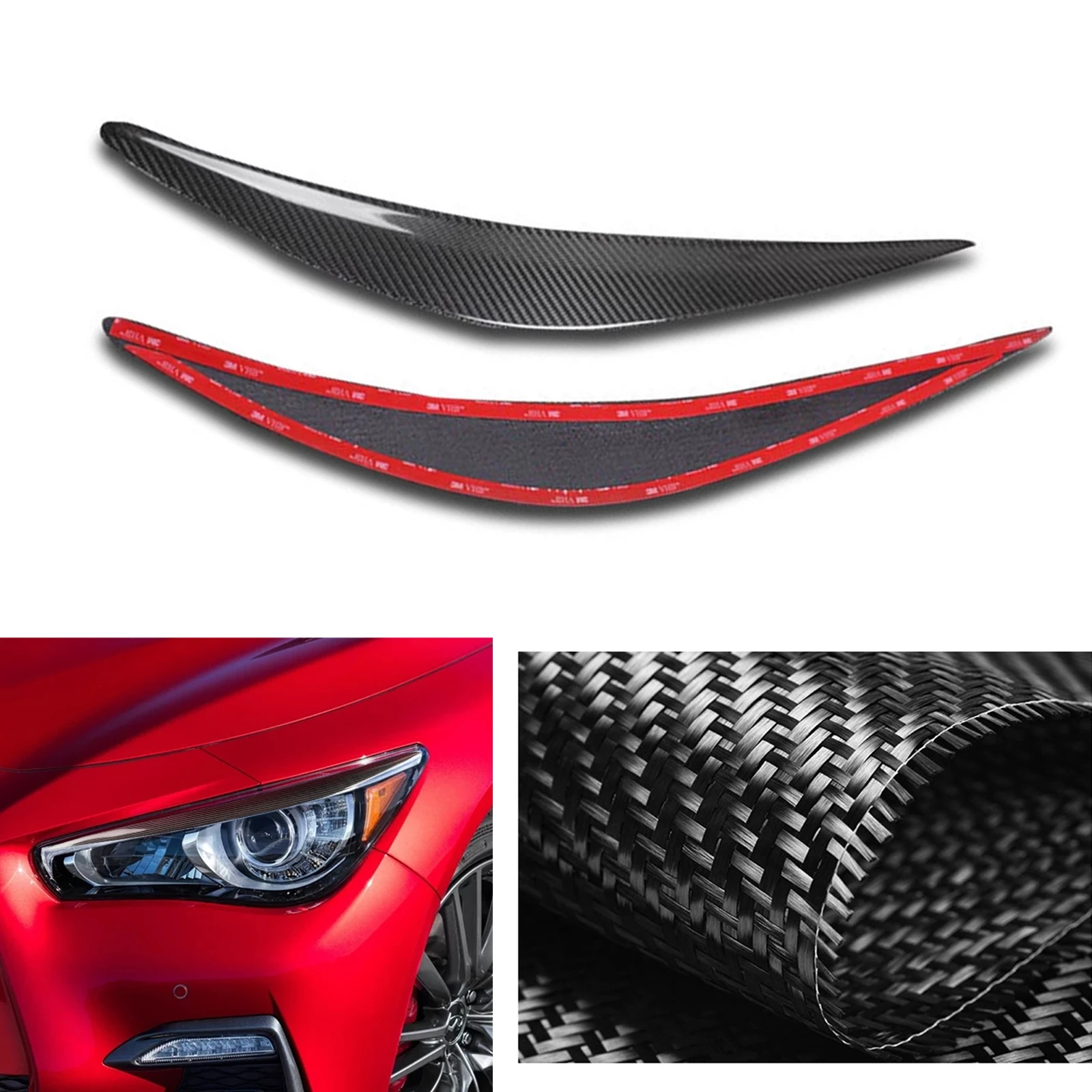 

For INFINITI Q50 S 2014-2023 Car Headlight Eyelid Headlamp Eyebrow Carbon Fiber Front Head Light Lamp Cover Brow Sitcker Trim