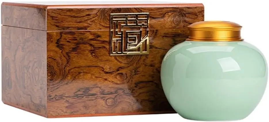 

Airtight Tea Container Celadon Loose Tea Storage Jar Large Sealed Chinese Style Single And Double Jars In Wood Grain Gift Box Ce