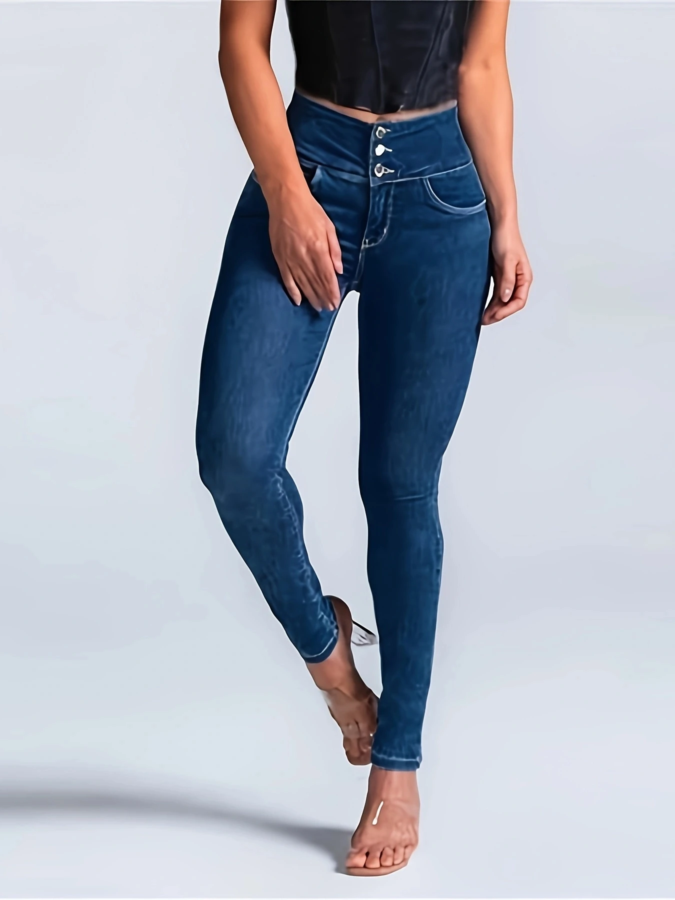 Jean skinny à la mode, jean taille moyenne pour femme, jean bleu foncé pour femme, moulant sexy aux hanches, style basique, adapté à tous, automne n