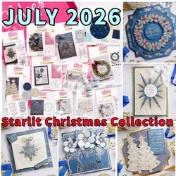 July 2026 Starlit Holly Wreath Christmas Snowflake Metal Cutting Dies Clear Stamps Hot Foil for DIY Making Gift Card Scrapbook