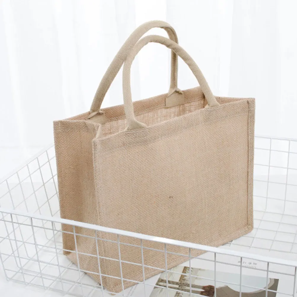 กระเป๋าผ้ากระสอบกันน้ำ กระเป๋าช้อปปิ้งปอกระเจาแบบใช้ซ้ำได้ เป็นมิตรกับสิ่งแวดล้อม กระเป๋าถือผ้าลินินแบบพกพาสำหรับใช้ในชีวิตประจำวัน