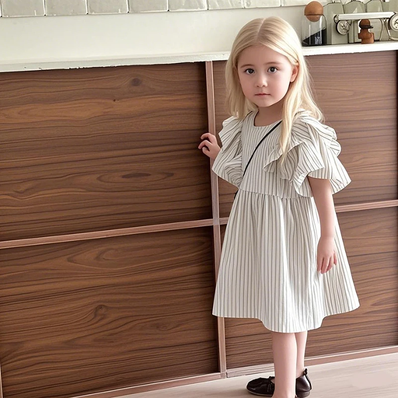 2025 Summer Thin Brother Sister Outfits Boy Children Cotton Short Sleeve T-shirt+Shorts 2pcs Girl Baby Striped Fly Sleeves Dress