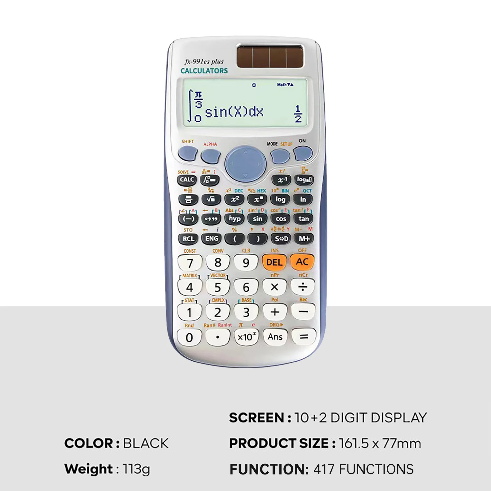 الآلات الحاسبة العلمية آلة حاسبة الرياضيات مع 417 وظيفة 10 + 2 أرقام عرض إمدادات الطاقة المزدوجة مثالية لطلاب المعلمين