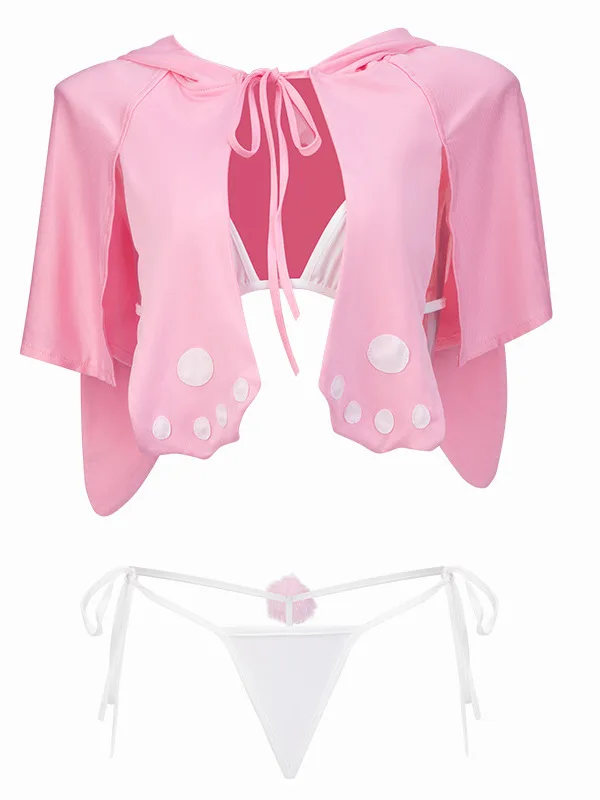 Body Suits Pink Fashion Sweet Tops 2023 Underwear Sexy Lace Up Three Point Rabbit Girl Set Perspective Rabbit Girl Uniform 1J3V