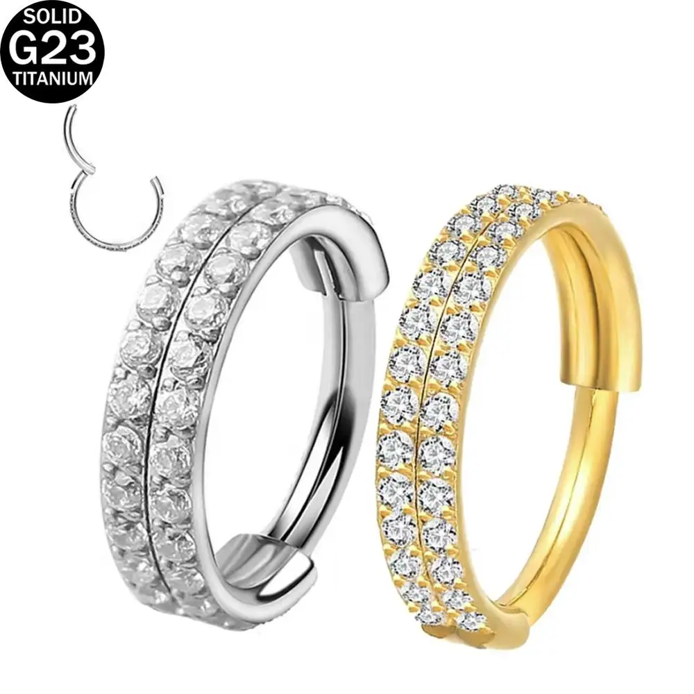 G23 Titanium Ear Cartilage Earring Earlobe Piercing Two Rows CZ Zircon Paved Nose Rings Hoops Nipple Lip Clicke Ring Jewellery