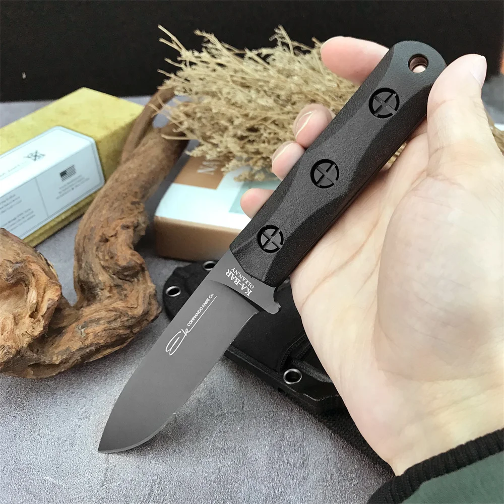 

Нож для охоты KA-BAR EK51 с фиксированным клинком из стали 440C, черные рукоятки из нейлонового волокна, с ножнами - EDC ножи для активного отдыха и кемпинга