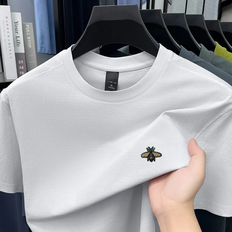 Light luxury brand summer short sleeve T-shirt casual round neck top high-quality new fashion little bee embroidery men's wear
