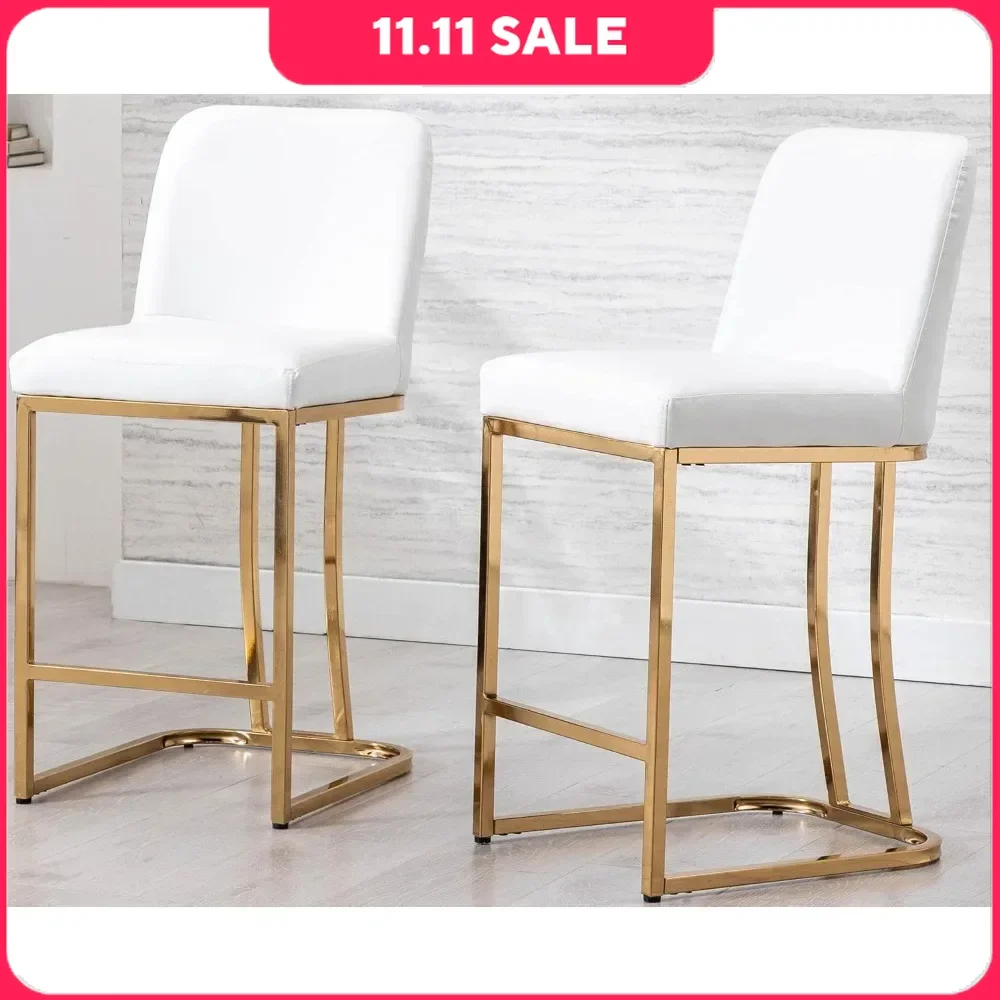 Barstool with Back, Upholstered Counter Stool Chairs with Gold Metal Frame, Set of 6 Barstool