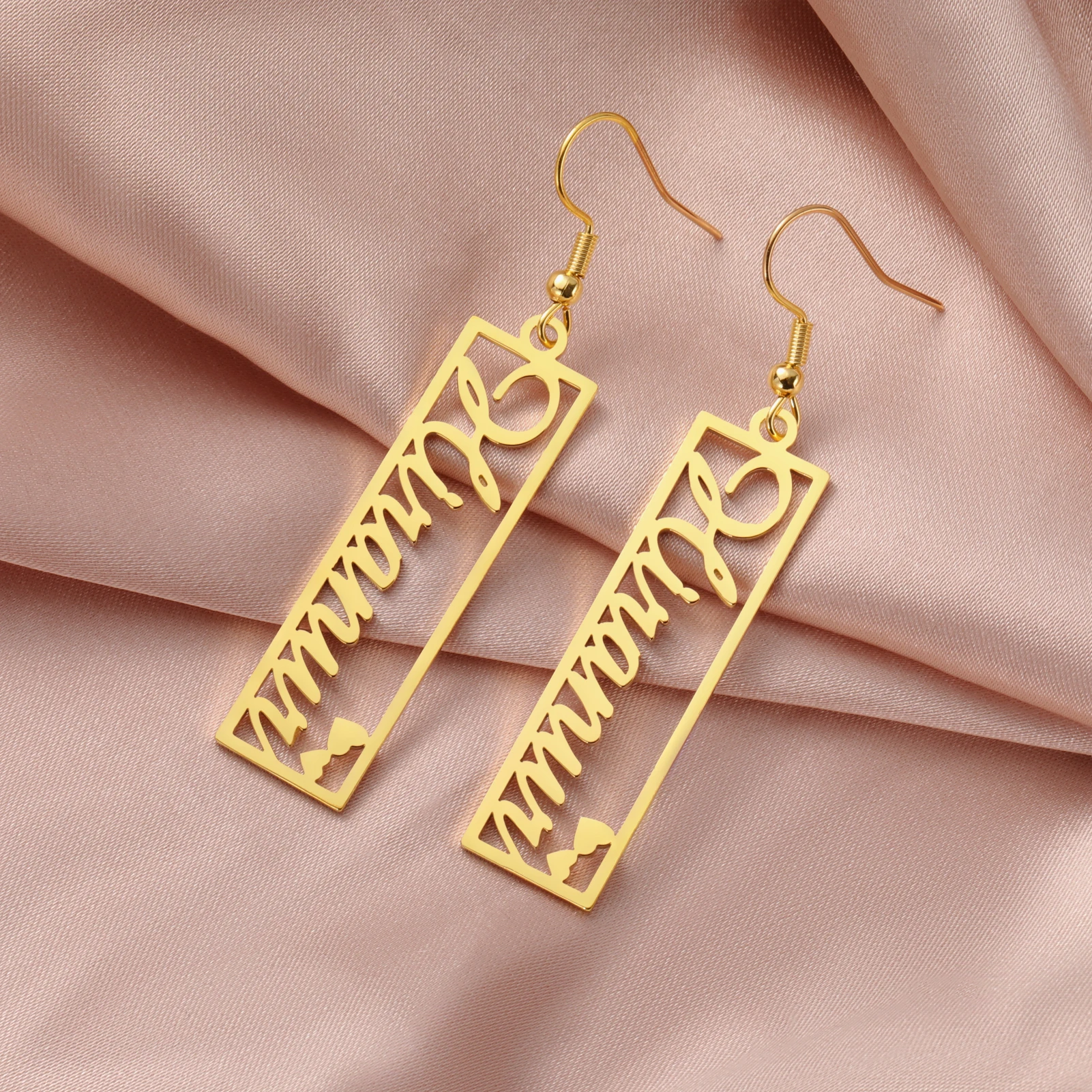 Lemegeton Custom Rectangular Name Earrings Personalized Name Earring Woman Stainless Steel Jewelry Customized Birthday Gifts