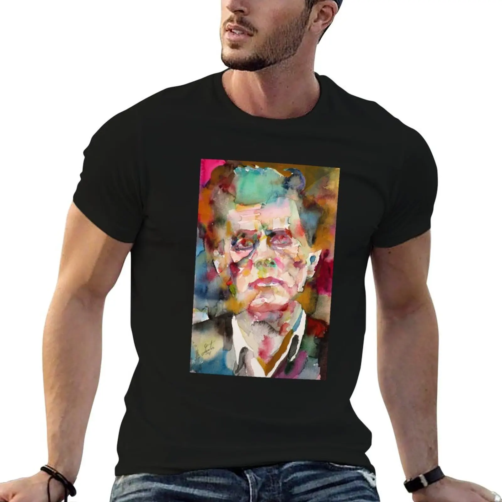 LUDWIG WITTGENSTEIN - watercolor portrait.5 T-Shirt Large Size Casual Short Sleeve Top
