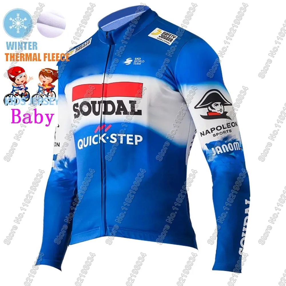 Kids Soudal Quick Step 2024 Cycling Jersey Winter Set World Champion Boys Girl Cycling Clothing Bike Thermal Jacket Suit Maillot