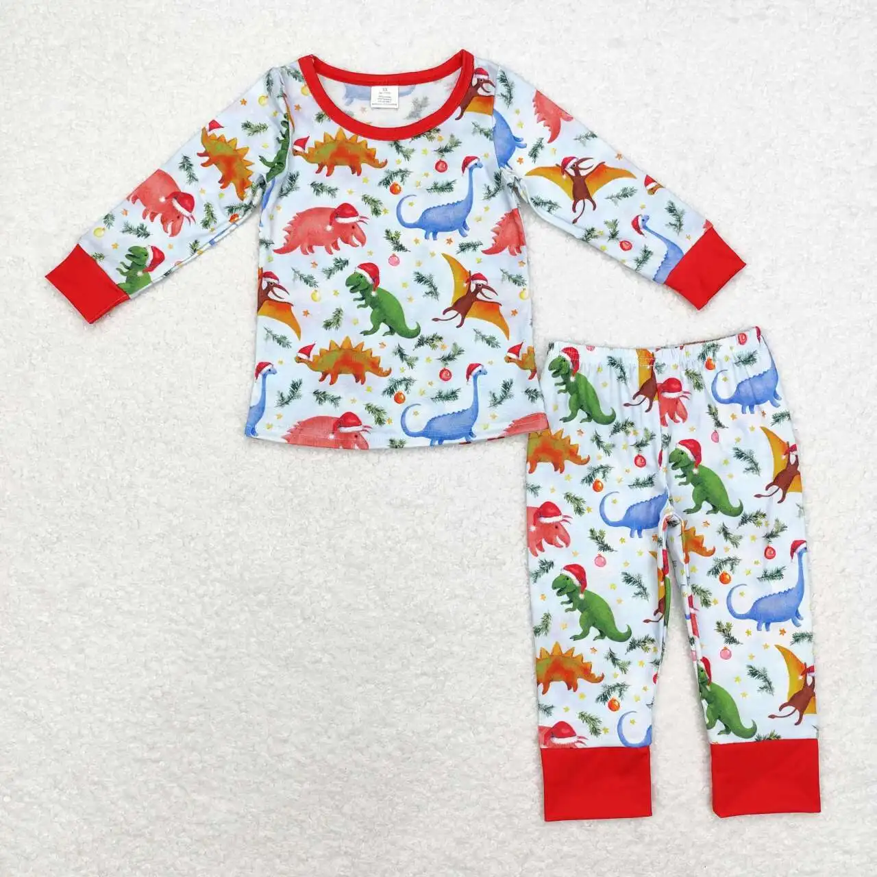 

RTS Baby Boys Toddler Christmas Dinosaurs Bamboo Tee Shirts Children Pants Holiday Pajamas Outfits Boutique Clothes Sets