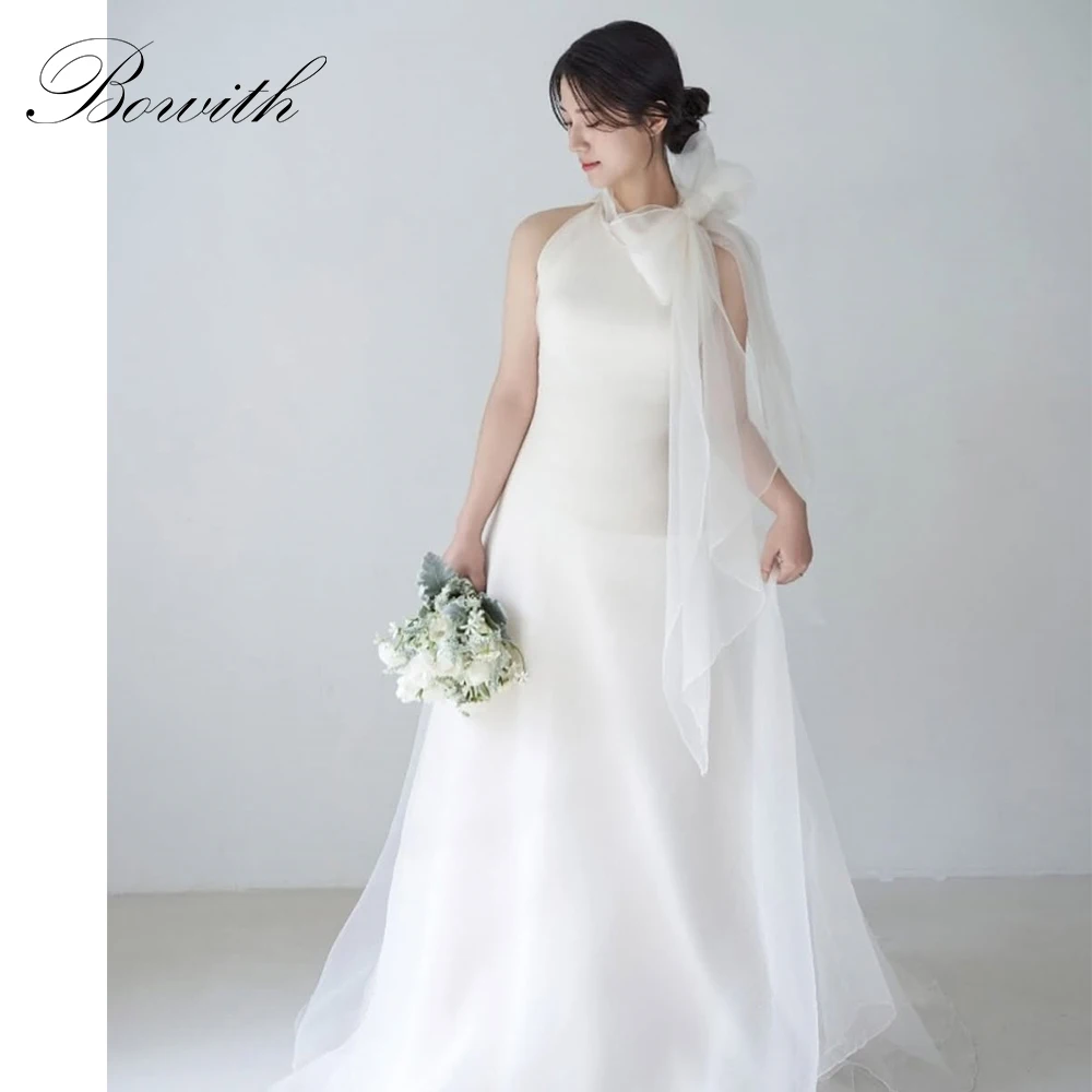

Bowith Korean Wedding Dresses Customized Sleeveless O-Neck Bow Party Dresses A-Line Wedding Snap Dresses for Bride