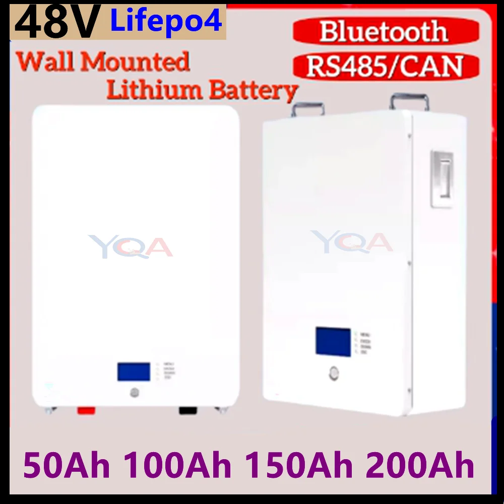 6000+Cycles Wall Mounted 48V 50Ah 100Ah 150Ah 200Ah Lifepo4 Battery for 3KW 5KW 7KW Energy Storage PV Household Base Station