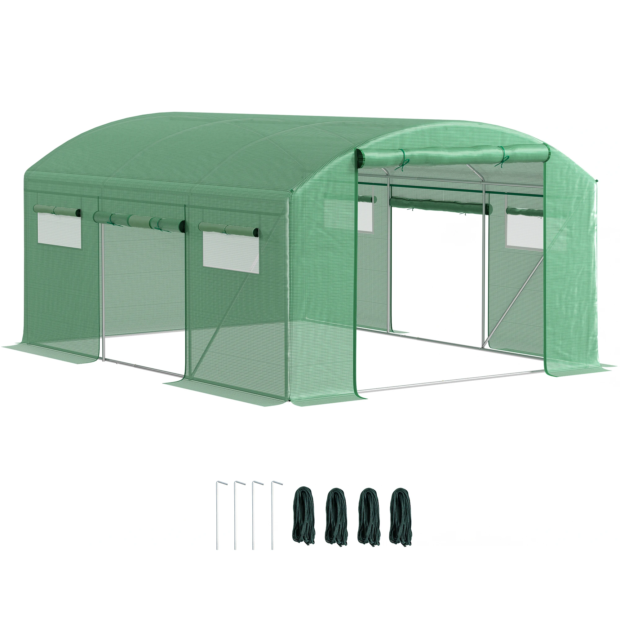 Outsunny Invernadero de Exterior 4x3x2 m Invernadero de Túnel con 6 Ventanas de Malla Cubierta de PE Anti-UV y 3 Puertas Enrolla