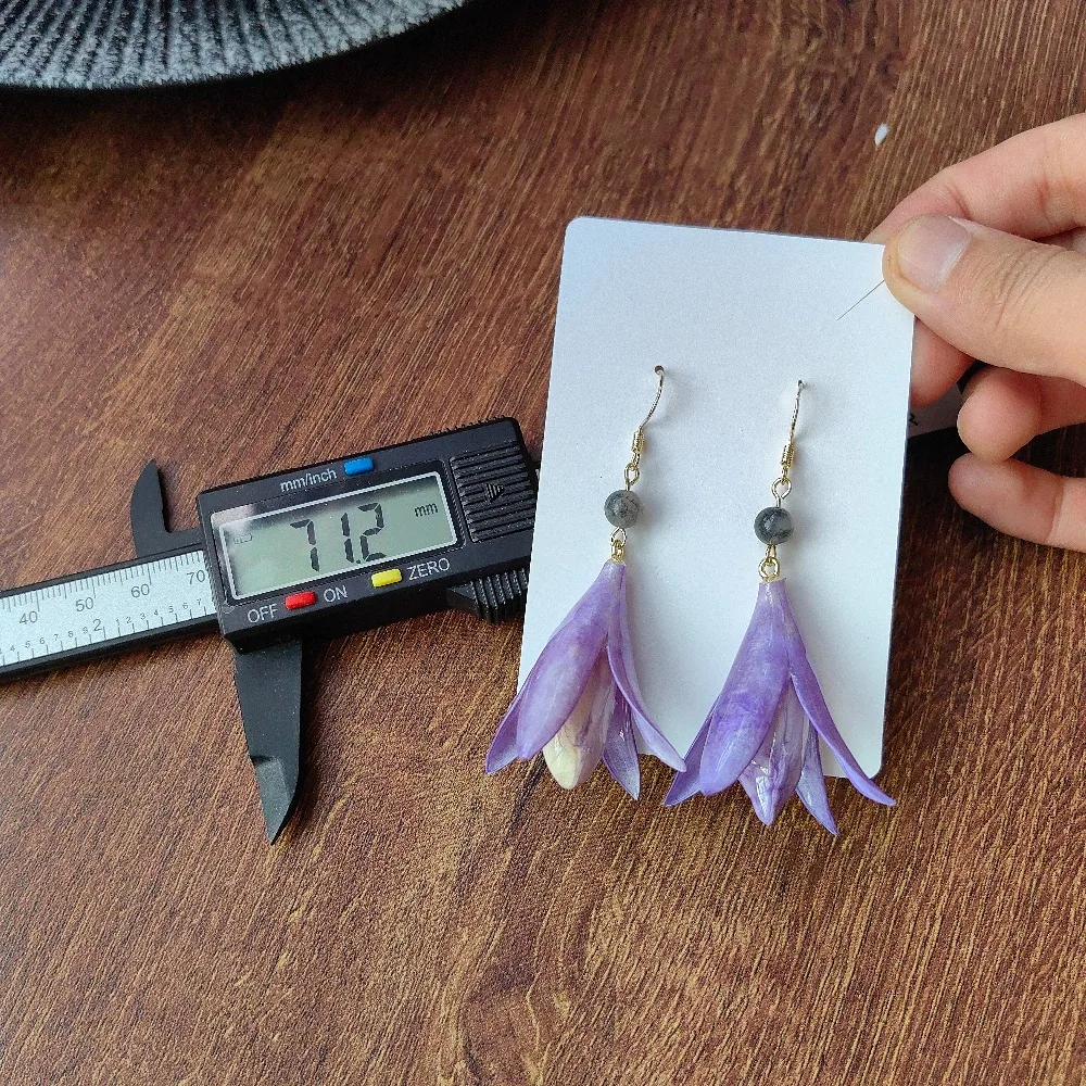 Preserved Flower Resin Earrings Real Flower Purple Dark Blue Gradient Drops Flower Hooks Fresh Women Ear Accessories