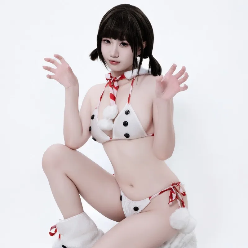 ‌ Lencería Sexy de muñeco de nieve, disfraz de Bikini de piel blanca, traje de Navidad, traje de Cosplay, ropa de dormir nocturna para juegos de rol, ropa para discoteca, uniforme de sirvienta