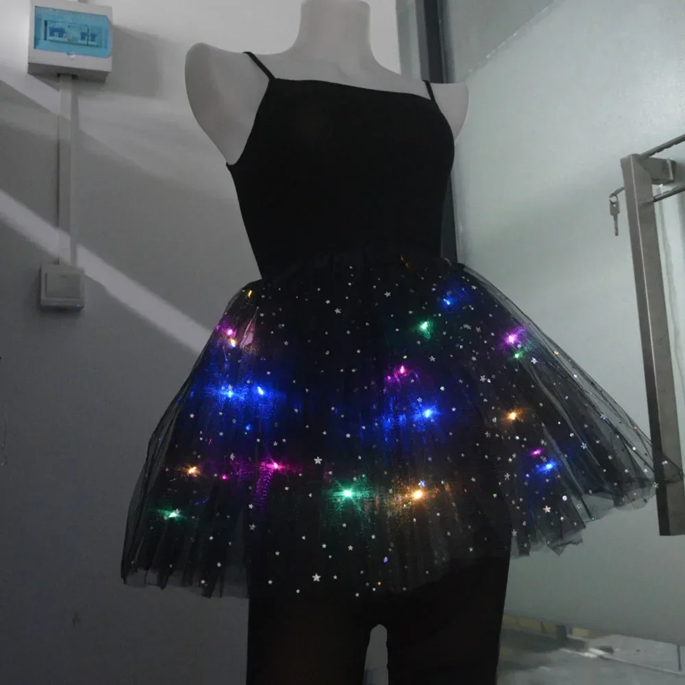 Women\'s Girl Glow Star Tutu Light Up Skirt Birthday Wedding LED Clothes Ballet Dance Halloween Christmas Fancy Party Costume