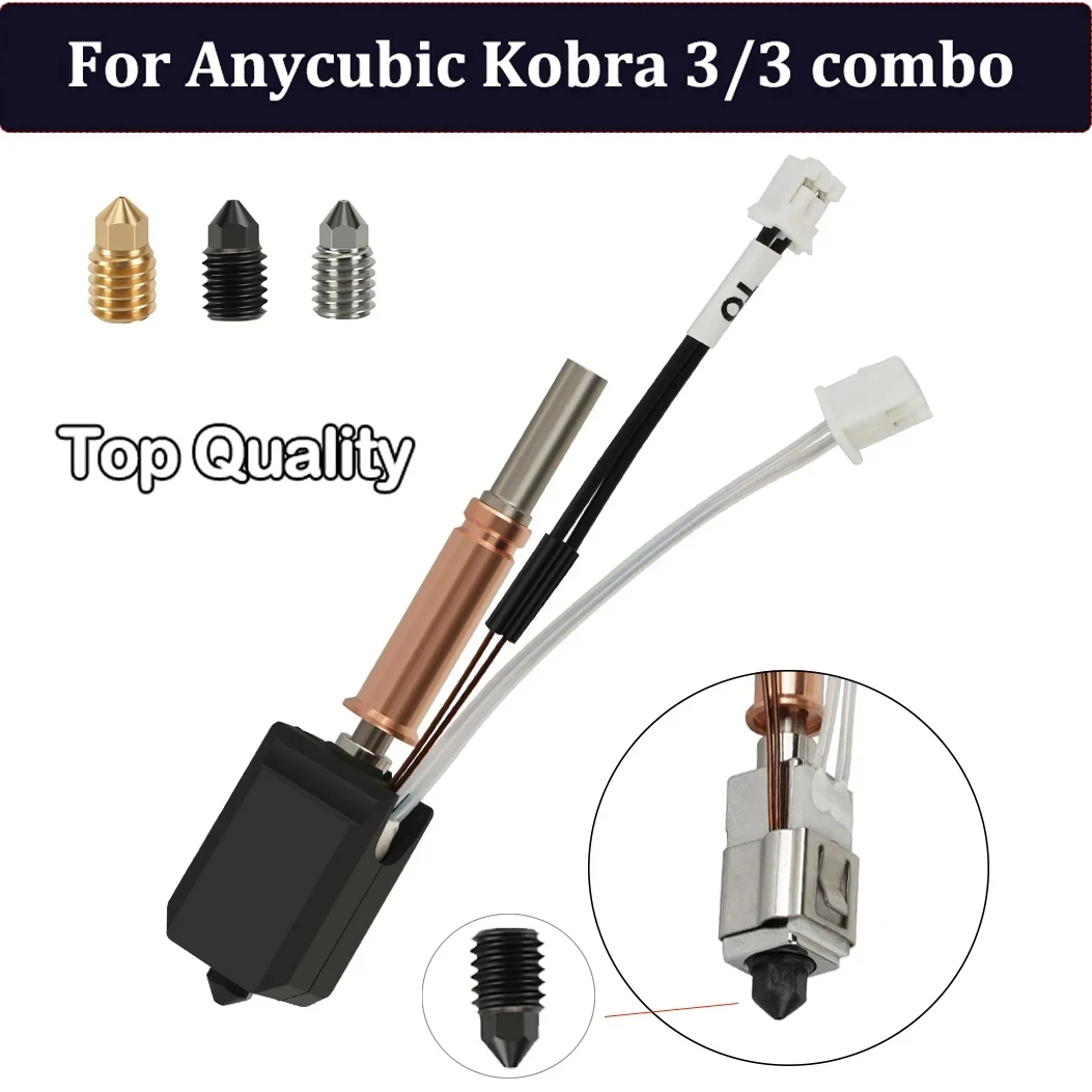 Upgraded Hotend kit For Anycubic Kobra 3 Bi metal Heatbreak Hot End 24V 60W Thermistor Heating Tube For Anycubic Kobra 3 Combo