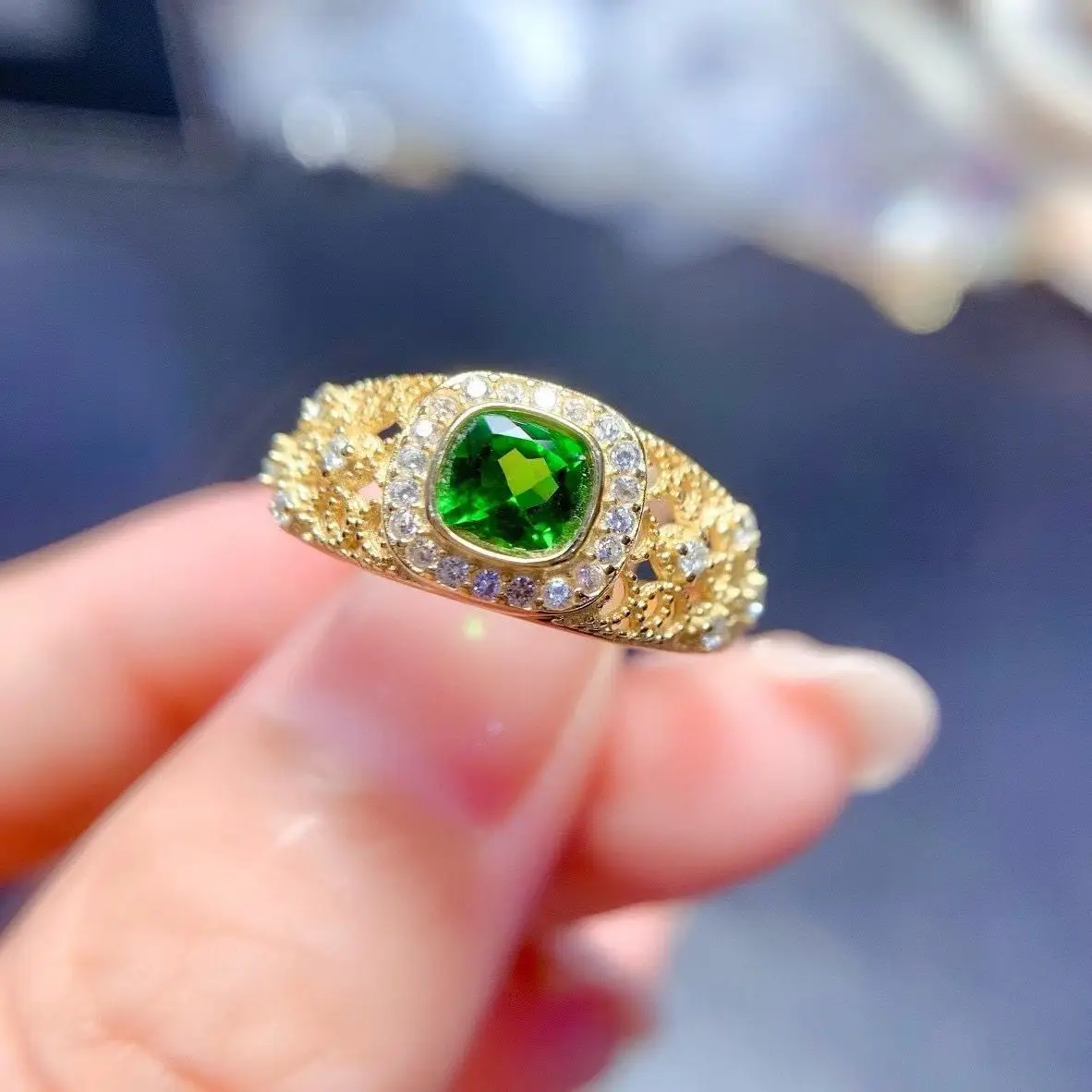 Best Seller ZECAA Jewelry Ring For Woman Lady With Natural Diopside Gemstone 5*5mm For Girl Wedding Banquet Birthdy Gift