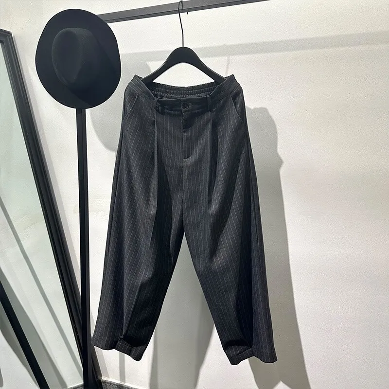 Avant-Garde Wide-Leg Pants Men's Fashionable High-Grade Vintage Stripe Baggy Straight Trousers Workwear Japanese Style Ruan