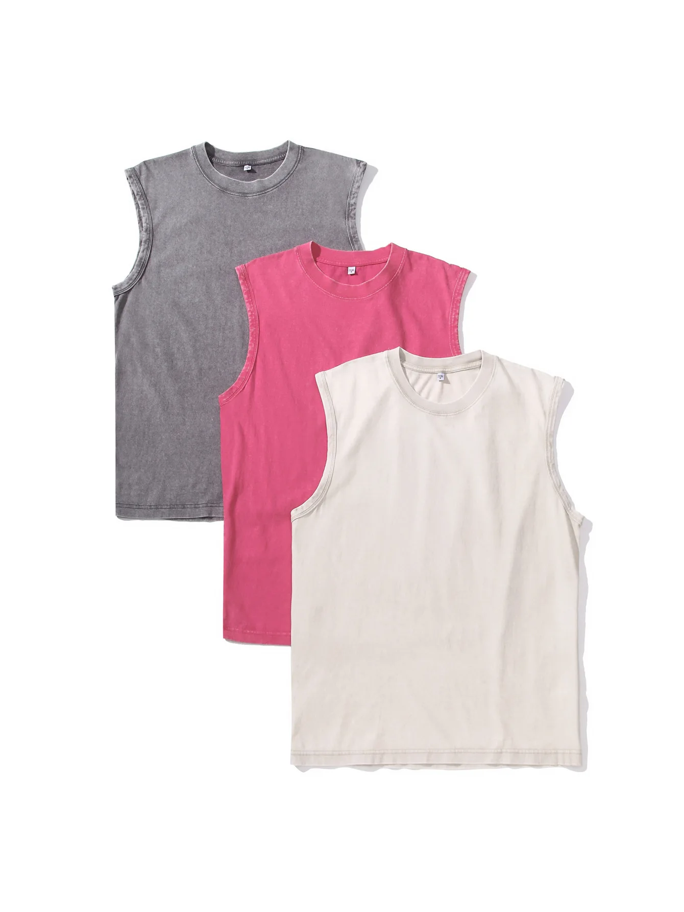 Regata masculina de algodão sem mangas, camisa muscular lavada vintage, ajuste solto, colete de verão S-2XL preto rosa cinza