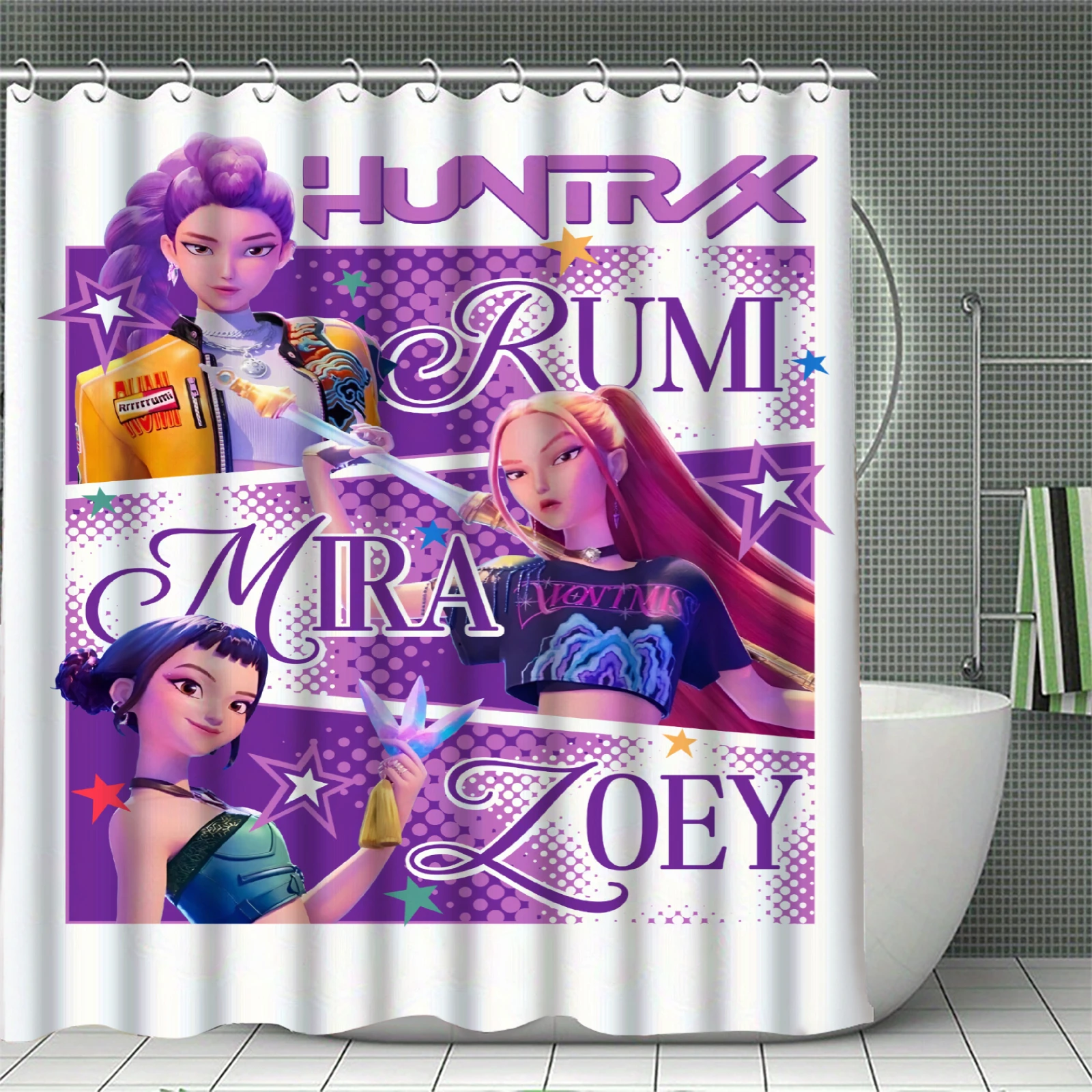 

K-POP D-Demon H-Hunters Shower Curtains Washable Fabric Polyester For Bathtub Art Bathroom Decor With Hooks Waterproof Curtain
