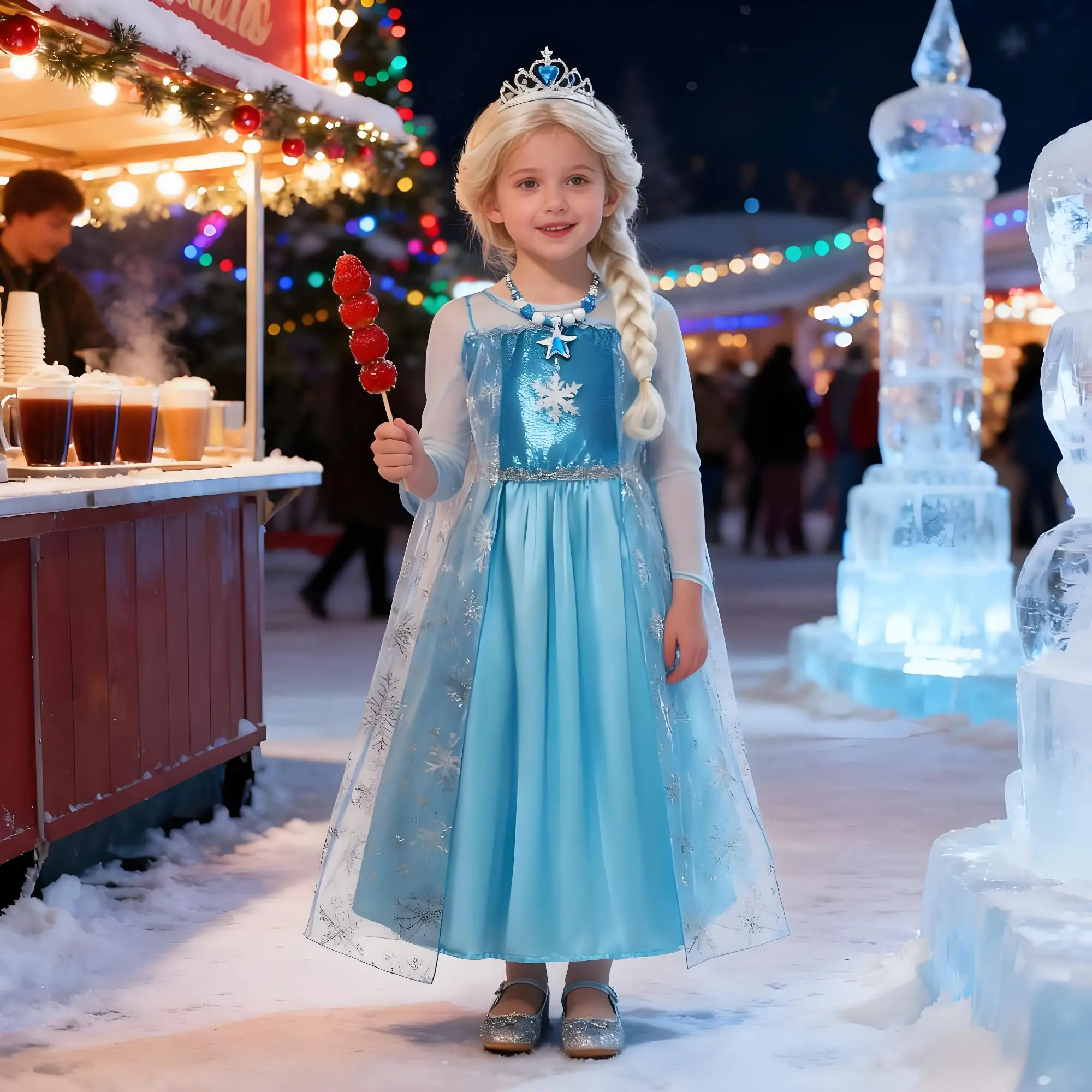 

2025 Girls Elsa Princess Dresses Long Sleeve Kids Cosplay Snow Queen Costumes Fancy Carnival Dress Up Birthday Party Gown