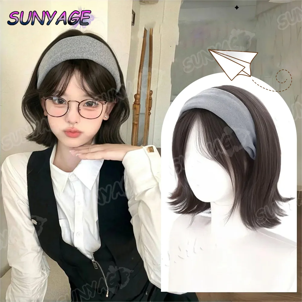 

Парик SUNYAGE, женский парик с короткими вьющимися волосами, повязка на голову, наполовину головы, натуральный синтетический парик, увеличенный объем, ежедневное использование