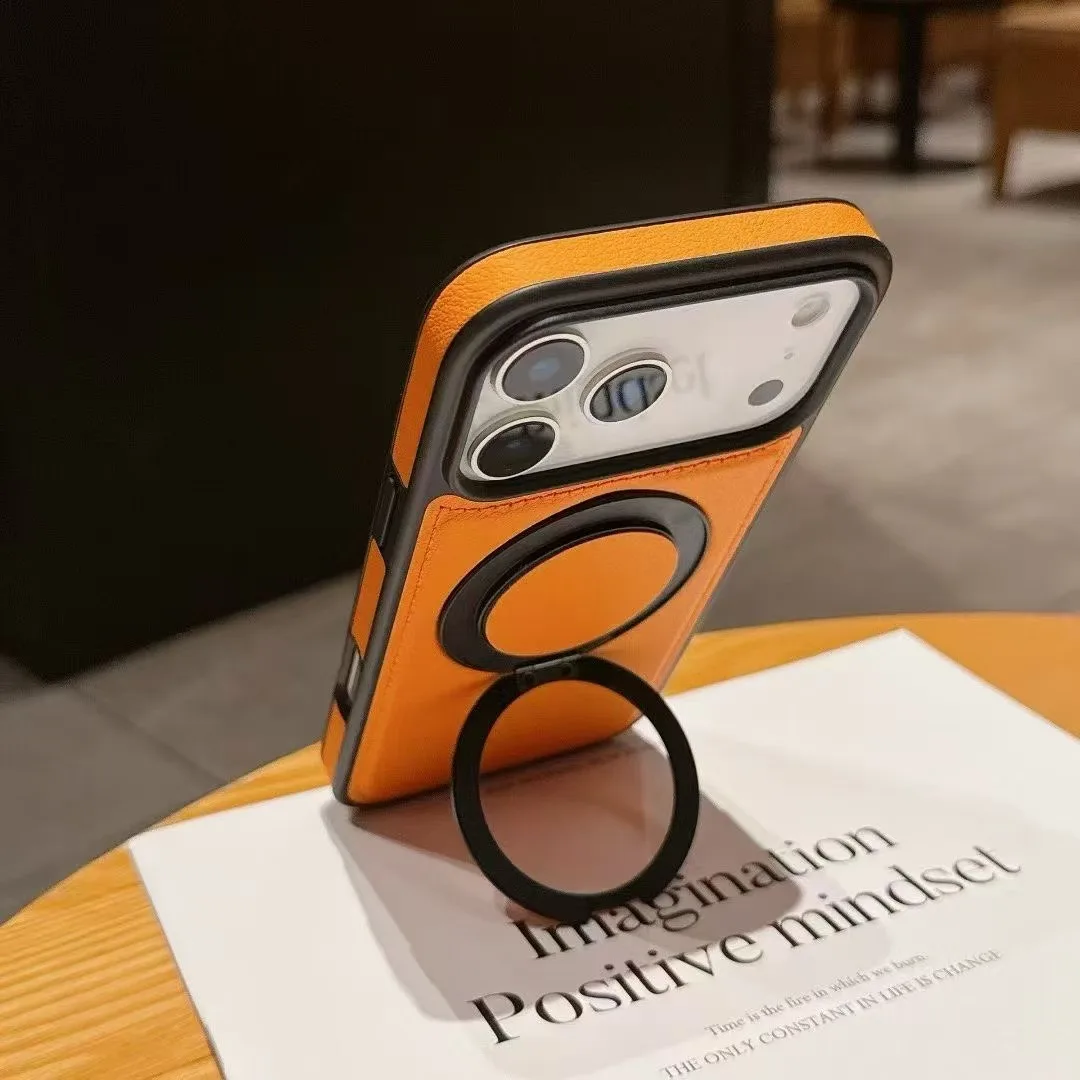 17 ProMax Wax PU Leather Magnetic Charging Phone Case For iPhone 14 15 16 Plus 17 Air 11 12 13 Pro Max 360° Rotating Stand Cover