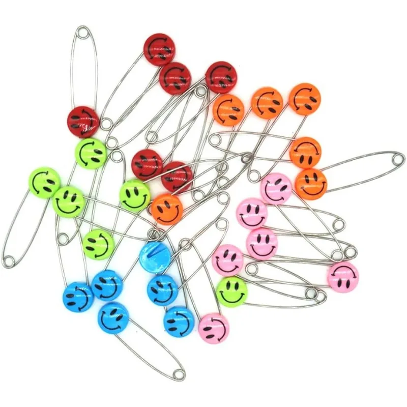 10pcs Safety Pins Child Proof Safety Pin Candy-Color- Smile Cute Baby Safe Pins,Plastic Head, for Fabric Diapers, Garment Repair