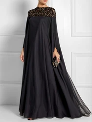 Batwing Sleeves Party Dress for Women See-Through Maxi Dresses New Casual Hook Pattern Hollow Round-Neck Robes Female