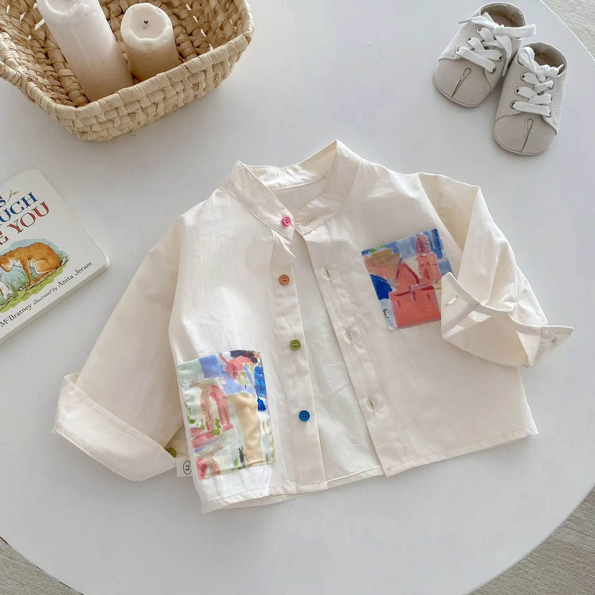 Fashion Baby Boys Long Sleeve Shirt Spring Autumn Stand Collar Simple Tops Korean Style Toddler Boy Shirt